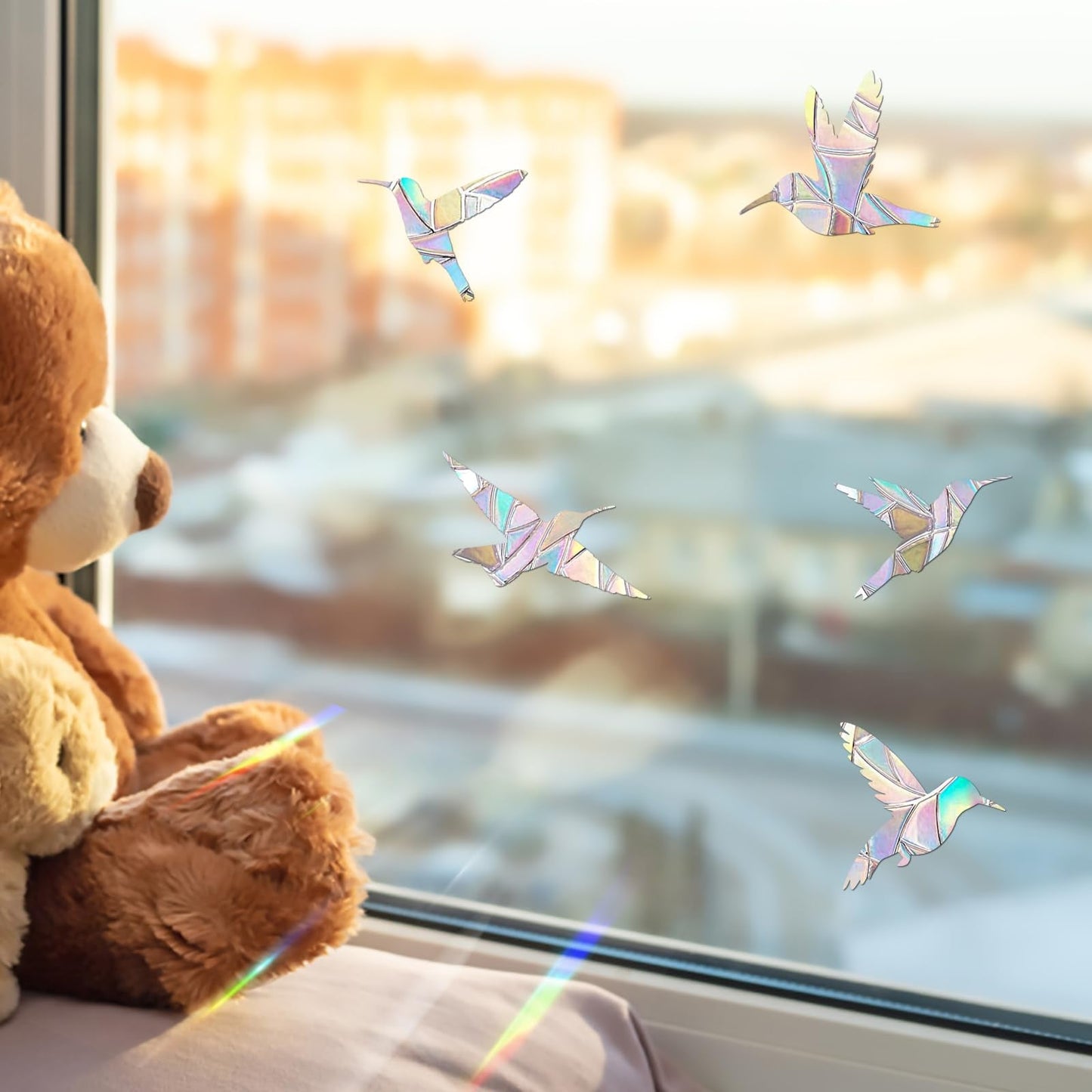 48 Pieces Birds and Circle Static Window Clings Anti Collision Window Decals for Bird Strikes, Glass Door Window Stickers, Stop Birds Flying into Windows, Hummingbird Style
