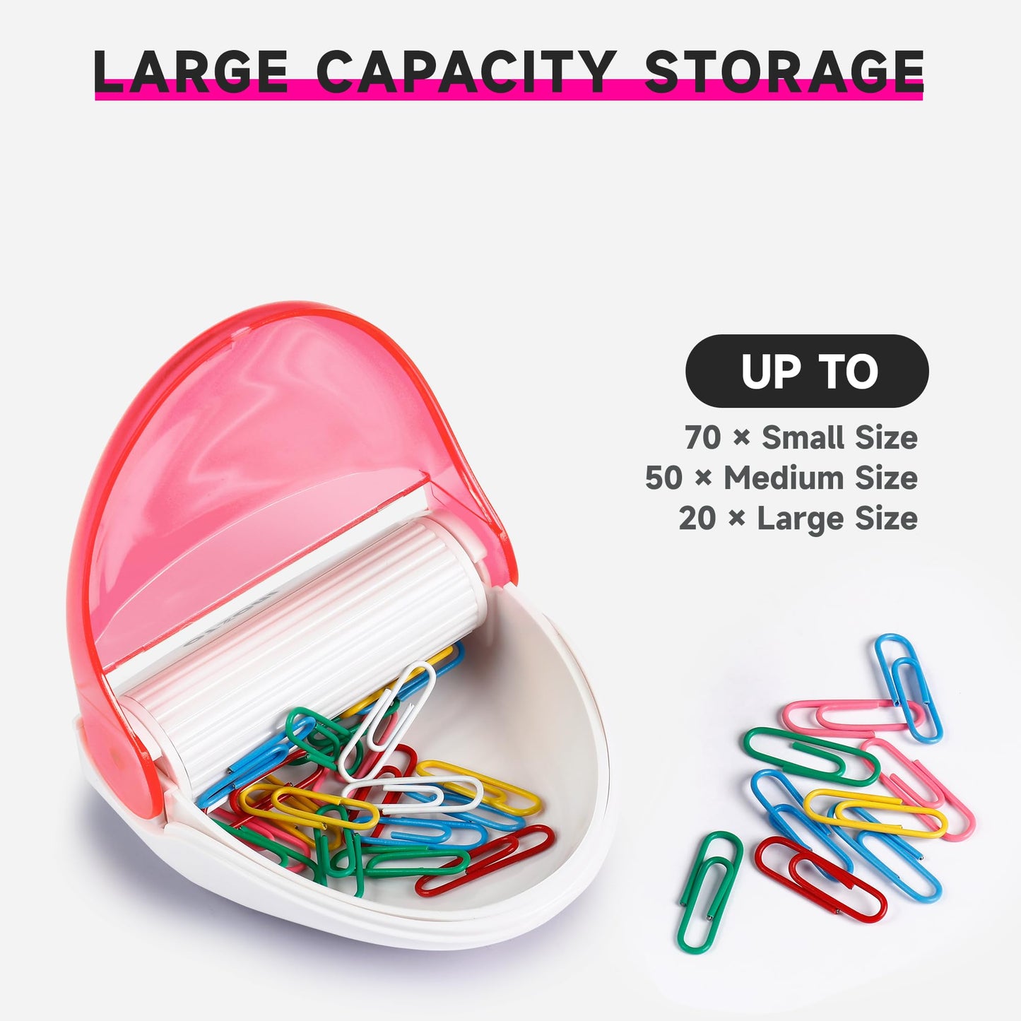 BITOSEE Paper Clip Holder, Magnetic Paper Clip Dispenser with 100pcs 28mm Pink Paper Clips, Cute Office Supplies for Desk Organizer