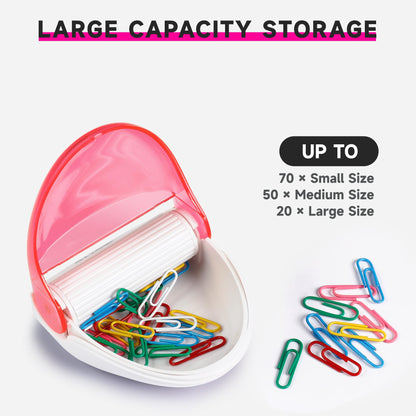 BITOSEE Paper Clip Holder, Magnetic Paper Clip Dispenser with 100pcs 28mm Pink Paper Clips, Cute Office Supplies for Desk Organizer