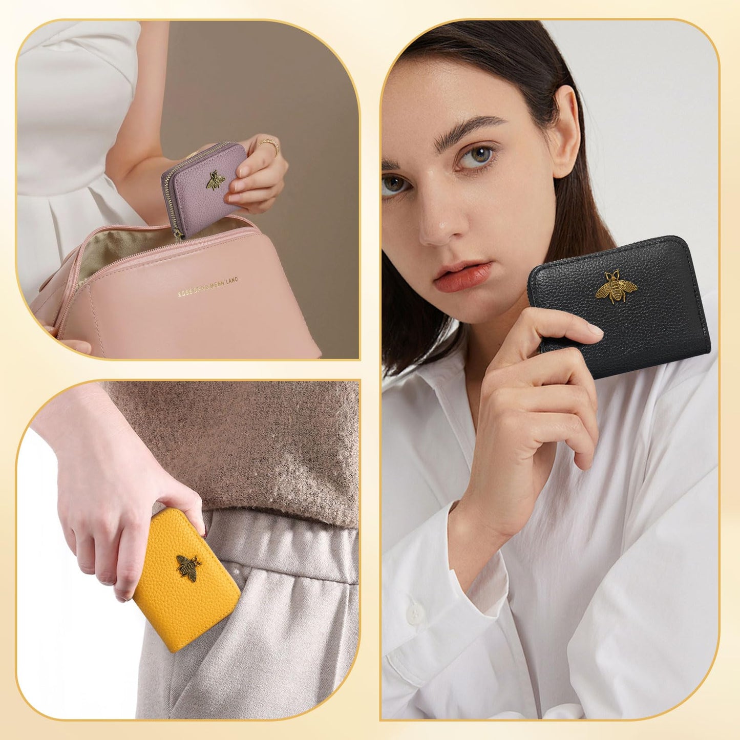 WOZEAH Small Women RFID Wallet Credit Card Holder, Accordion Wallet Leather Zipper Card Case（Yellow）