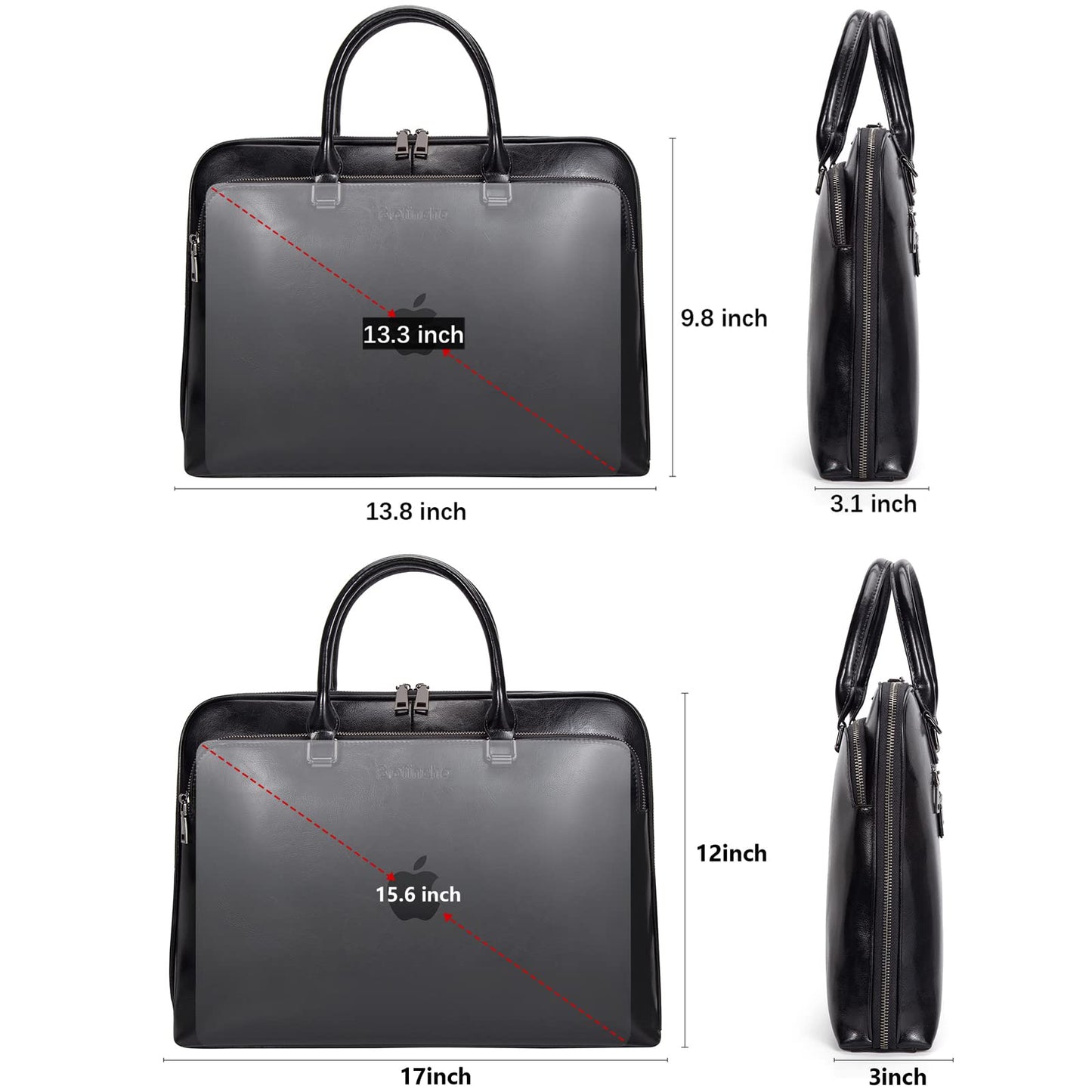 Blofinche Genuine Leather laptop Briefcase: Messenger shoulder bag 15 16 inch men macbook case women work satchel designer handbag Black