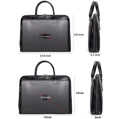 Blofinche Genuine Leather laptop Briefcase: Messenger shoulder bag 15 16 inch men macbook case women work satchel designer handbag Black