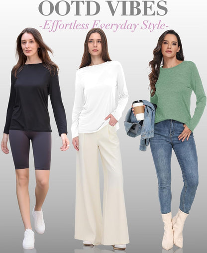 GAYHAY Long Sleeve Shirts for Women - Fall Winter Clothes Crew Neck Casual Tops Loose Fit Tees Fashion Outfits 2025