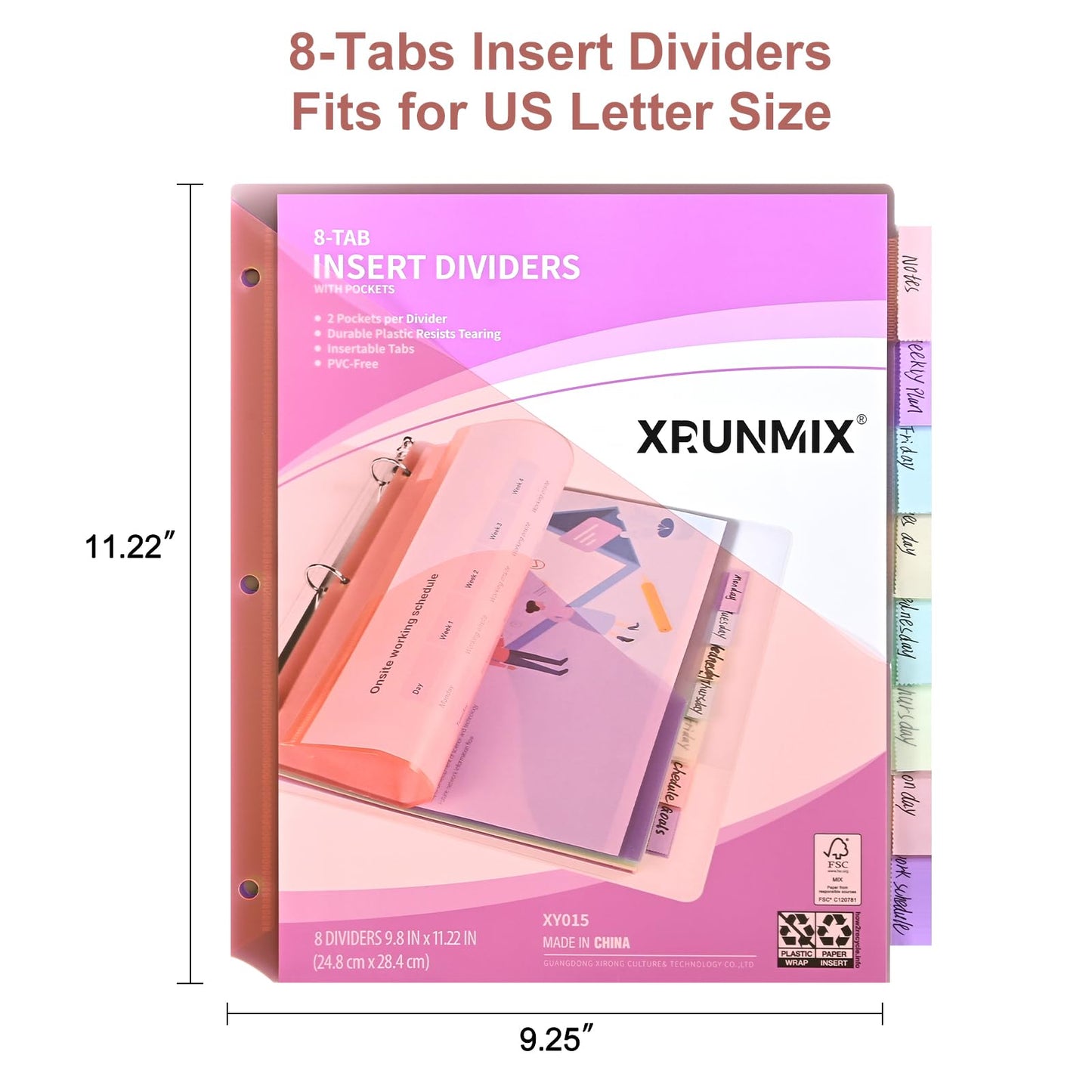 8-Tab Binder Dividers with 2 Pockets, Index Pockets for 3 Ring Binders, 8 Pastel Colors, US Letter Size (2 Packs - 16 Counts)