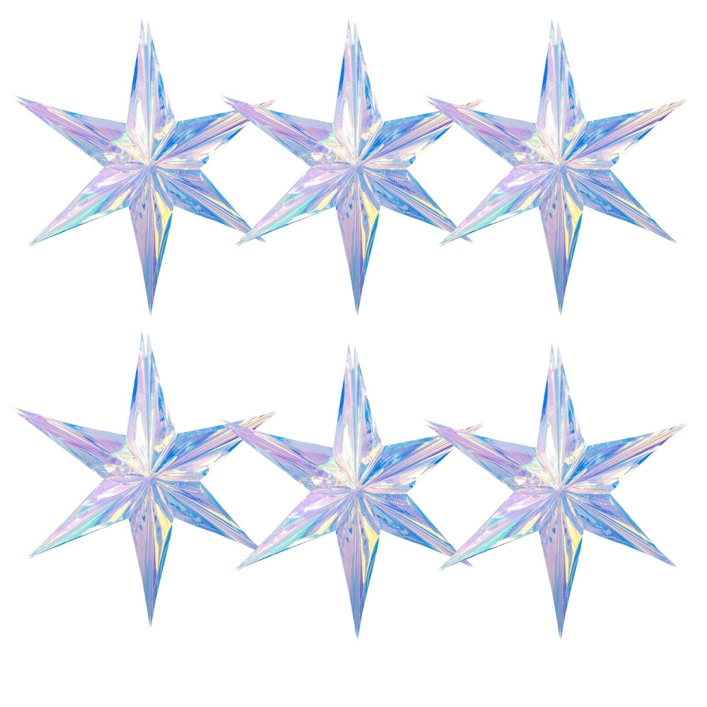 6 Pack 15.74 Inch Iridescent Ornament Star Hanging Decorations Hexagon Star Clear Foil Decorative Folding Rainbow Shine Party Ornaments for Bridal Shower Wedding Birthday Frozen Theme Decoration