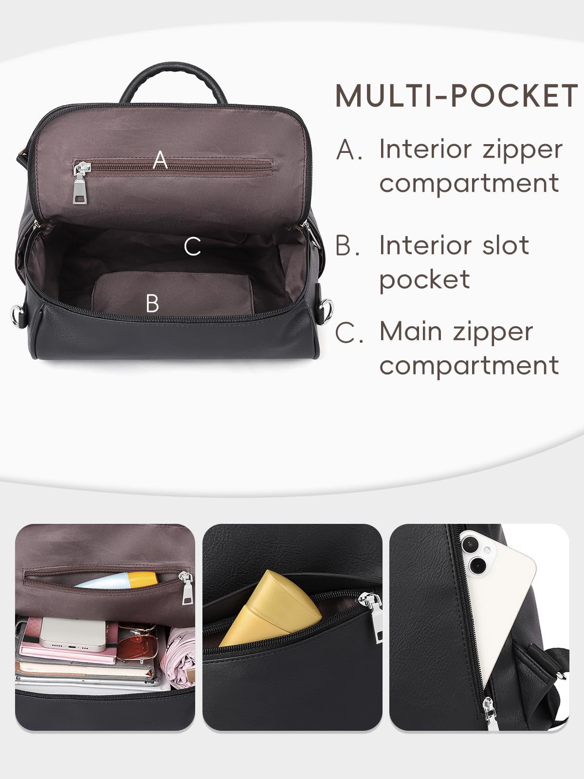 CLUCI Backpack Purse for Women Backpack Purse Black Leather Anti-theft Large Fashion Designer Travel Bag Ladies Shoulder Bags