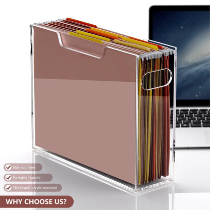 DINGHUO Acrylic File Organizer Box Letter Size Hanging File Organizer, Clear Portable File Folder Box with Handle, Filing Crate Bin Holder for Desk, Office, Home, School - 1 Pack