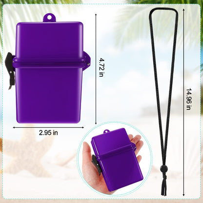 Outus 3 Pieces Waterproof Case ID Card Holder with Floating Sports Case Locker with Hanging Ring and Rope (Black Purple Lake Blue,4.72 x 2.95 x 1.57 Inch)