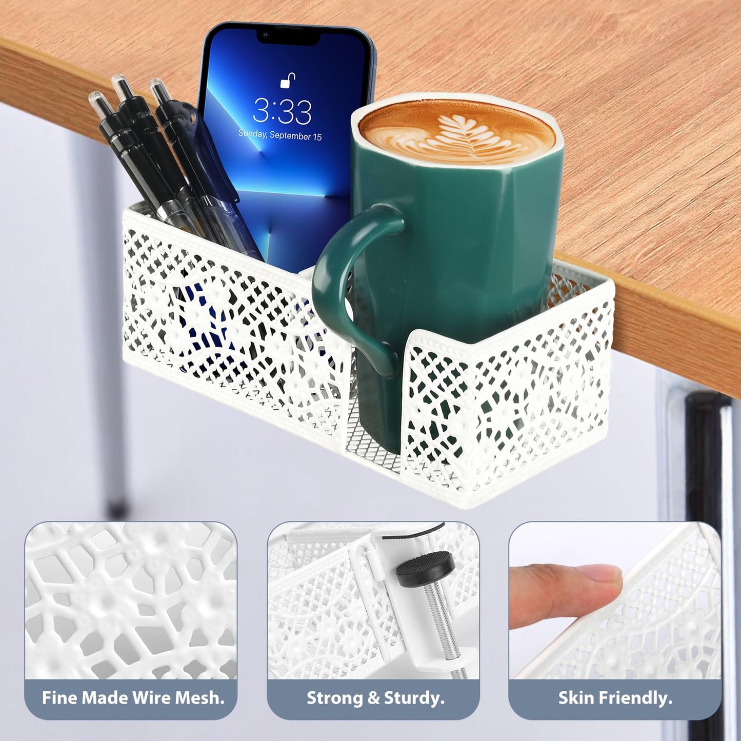 Aurynns Desk Organizer Clip on Desk Cup Holder Pencil Holder for Desk Storage Beverages Phone Holder Desk Organizer and Accessories Office School Home