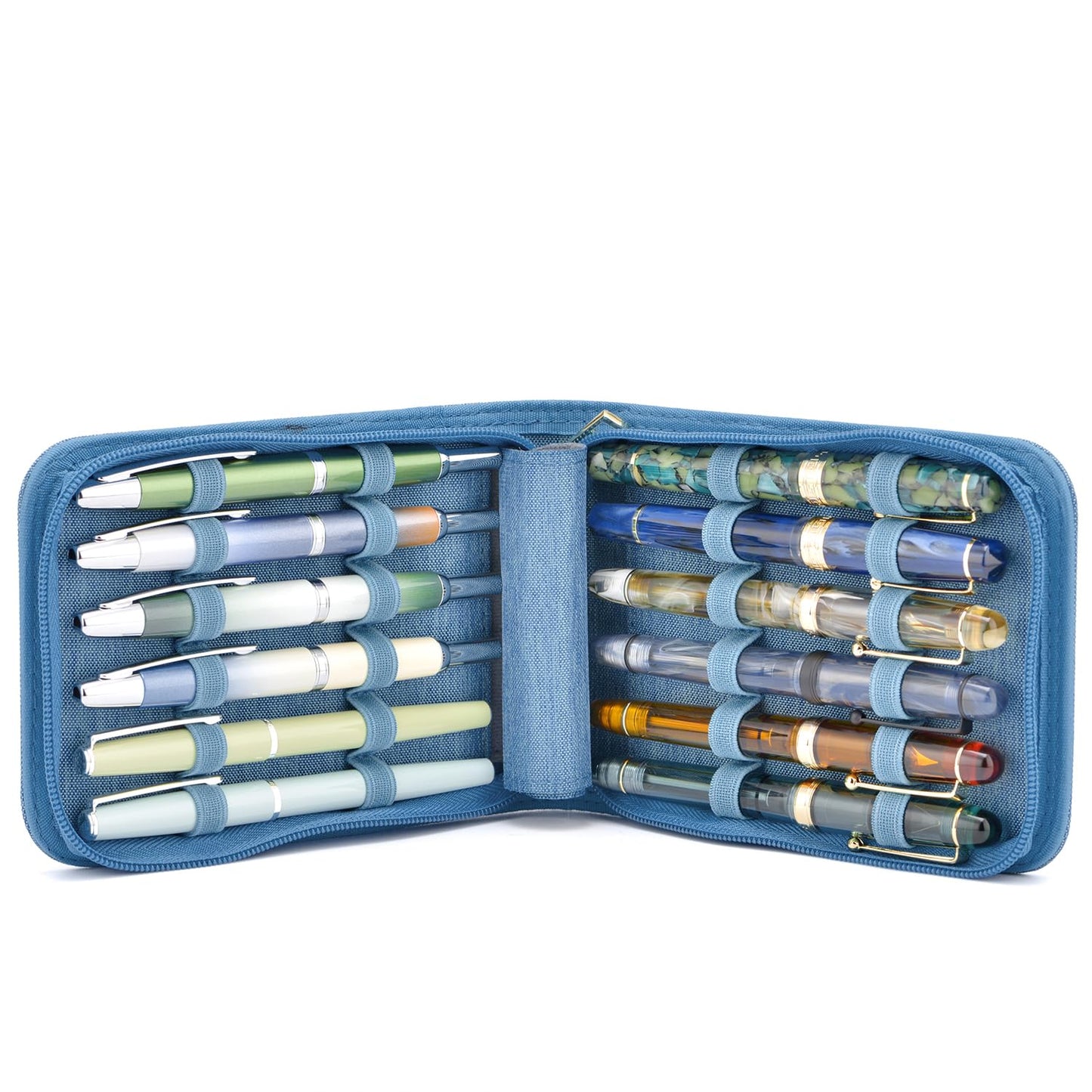 Lanxivi 12 Fountain Pen Case, Rollerball Pen Case Blue Color, Waterproof Canvas Pen Display Holder Organizer Bag
