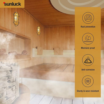 Sunluck Brass Bulkhead Light,Grid Oval Nautical Wall Light,Lampshade,Ceiling Mount Lighting,Sauna Light Waterproof IP65,Rust Resistant,for Wet Location Bath,Seaside,Ship,Basement,Garage