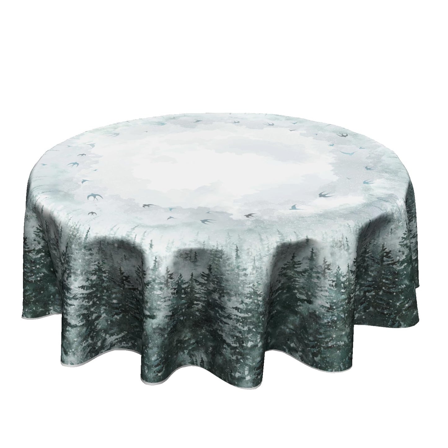 Giwawa Winter Pine Tree Round Tablecloth 60 Inch Nature Forest Decorative Table Cloth Polyester Washable Table Cover for Party Picnic Dinner Home