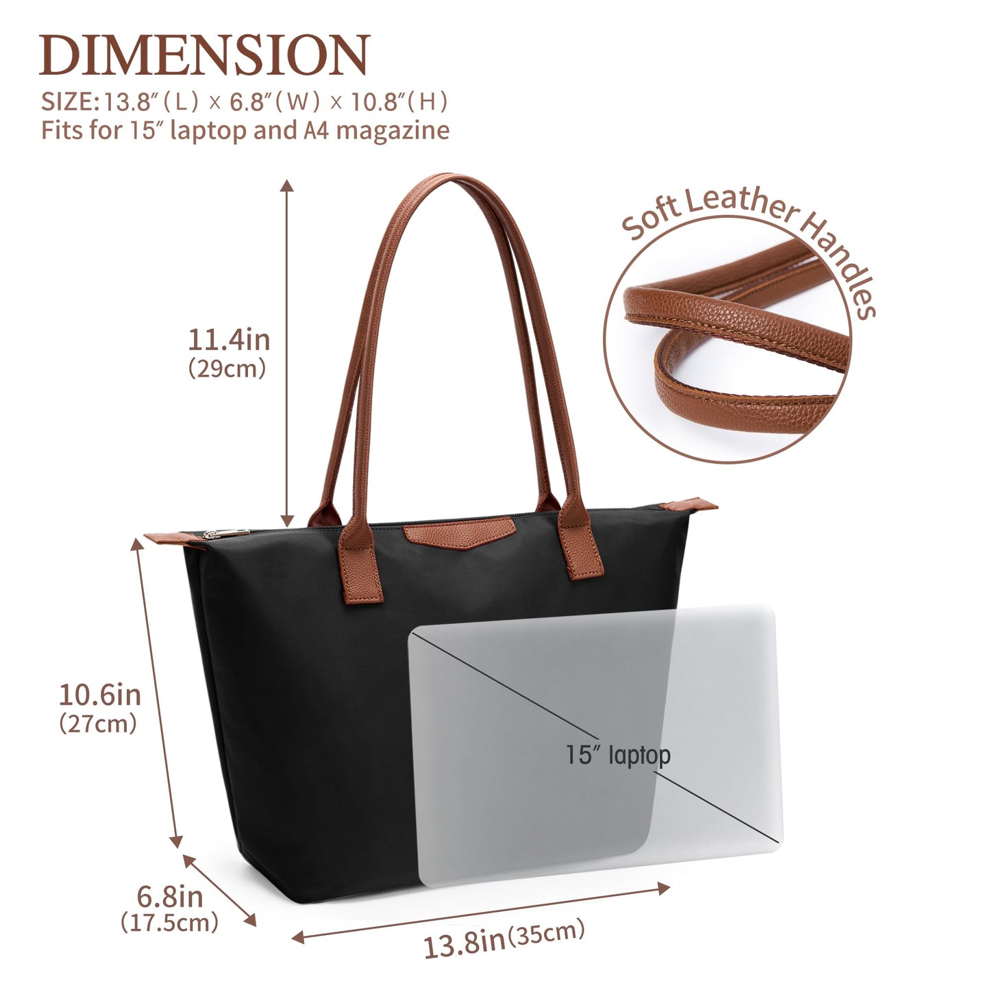DIXEIGHT Tote Bag for Women, Casual Hobo Bag Vegan Leather Top-Handle Purse Foldable Shoulder Nylon Zipper Handbag