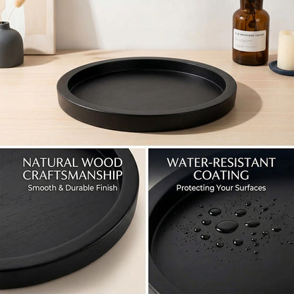 OKSON 3-Pack Round Wooden Candle Plate Holder Trays, Rustic Farmhouse Decorative Round Wood Tray for Coffee Table, Dining, Tealight & Pillar Candles, Party, Wedding, Christmas Home Decor (Black)