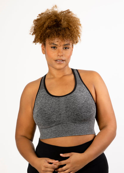 Under Control Plus Size Sports Bras for Women High Support Seamless Racerback Padded White/Black Sports Bra Yoga Workout Bras (as1, Cup_Band, 3X, 48, Marl Grey)