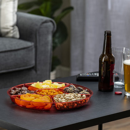 Plasticpro 6 Sectional Round Plastic Serving Tray/Platter (2, Red)