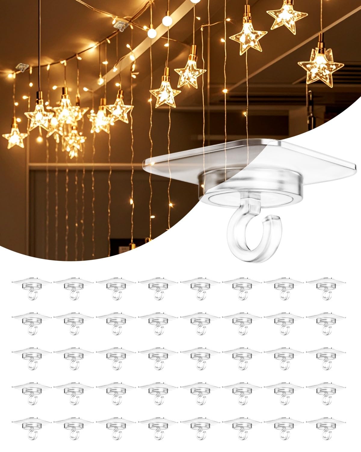 ispneay 40 Pack Adhesive Ceiling Hooks for Hanging：Ceiling Decor for Classroom Bedroom Kitchen Party Birthday Halloween Christmas - No Drill Small Drop Ceiling Hanger and Strips for Decorations