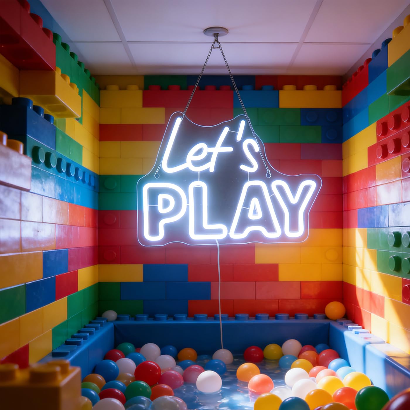 "Let's Play" Playful Neon Light - Fun & Engaging LED Wall Art for Game Room, Playroom, Kids Bedroom or Family Room Decor, Dimmable USB, Inviting Gift for Gamers, Kids & Families
