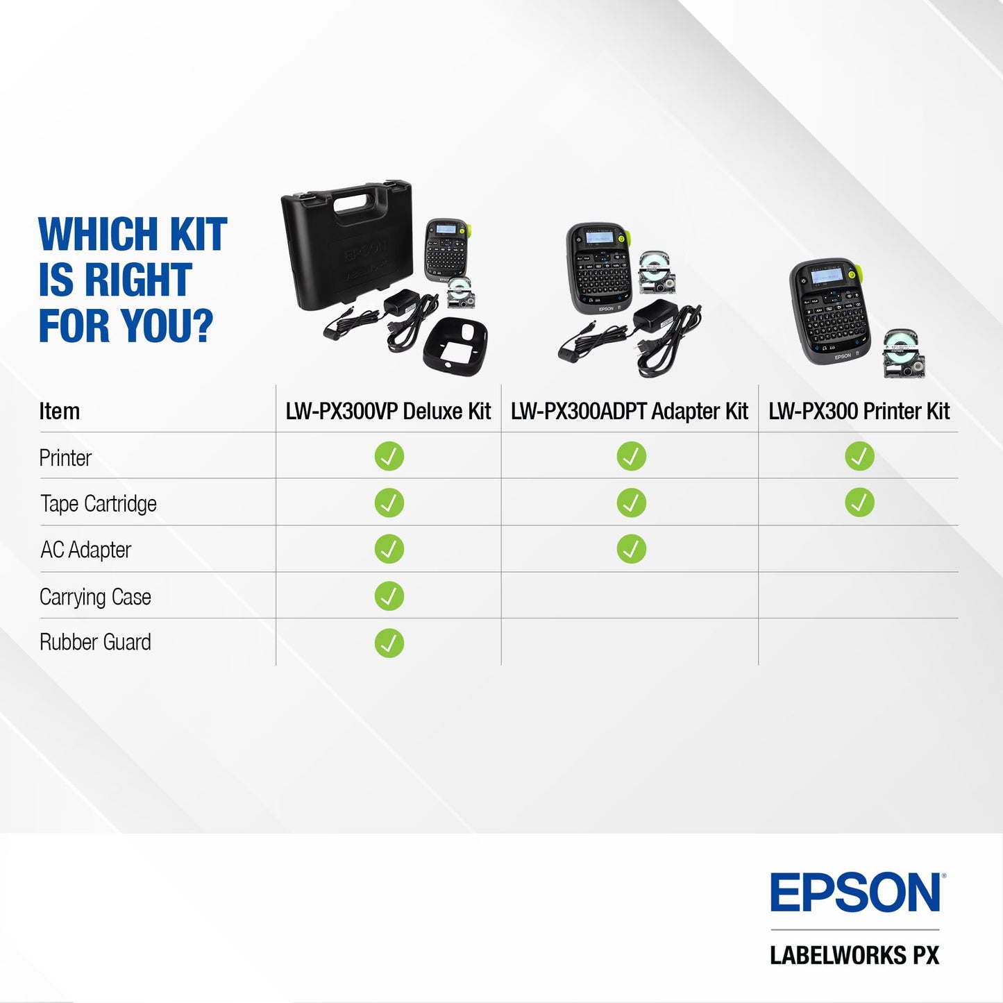 LABELWORKS Epson LW-PX300VP Industrial Label Maker Complete Kit - with Accessories, Sticker Labels, Magnetic Tape Compatible, Only Uses 203 & 205 Shrink Tube Tapes, Portable Handheld Printer