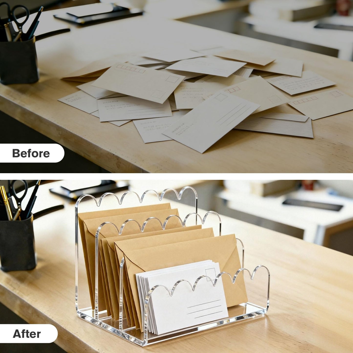 Cryozeo Clear Acrylic Mail Organizer,3 Compartments Letter Holder for Desk, Vertical Acrylic Mail Sorter, Desk Organizer for Letters, Envelope, Bills, Stationery