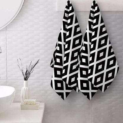 Black and White Diamond Hand Towels for Bathroom Set of 2 Soft Absorbent Modern Decorative Bath Towels for Farmhouse Home Spa Gym Yoga Black White Bathroom Decor 14"x28"