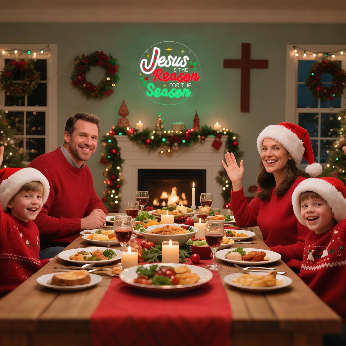 InnovTools Jesus Is the Reason for the Season Neon Sign Christmas Christian Neon Light Wall Decor, Jesus Is the Reason Acrylic LED Wall Sign, Religious Gifts Christmas Holiday Decor for Home, Window