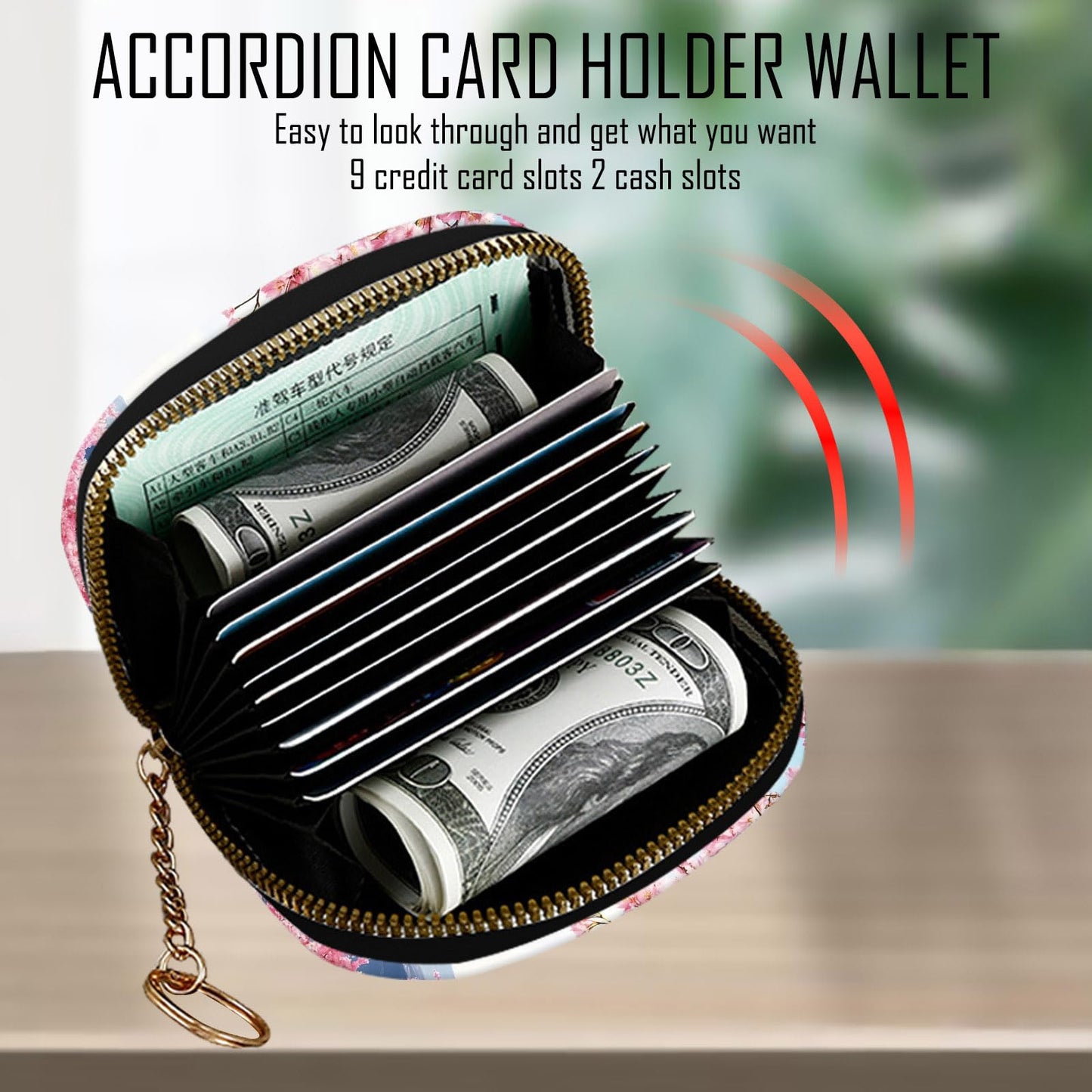 KJFHDJFDH Credit Card Holder RFID Wallet, Small Card Holder Wallet for Women with Keychain Zipper, Leather Print Credit Card Wallets Accordion Gift,Japanese Cherry Blossom