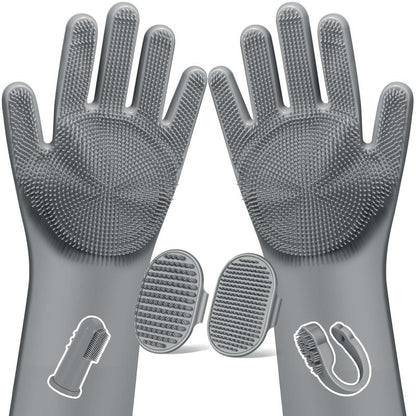 Augwind 6PCS Grooming & Bath Supplies for Dogs, Cats and Horses | Dog Washing Gloves | Dog Bath Brush | Dog Shower Brush | Pet Grooming Gloves | Dog Grooming kit | Pet Supplies (Grey)
