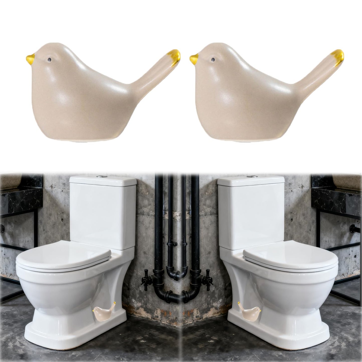 2Pack Bird Toilet Bolt Caps,Toilet Bolt Covers Decorative,Cute Funny Ceramics Bird Decorative,Closestool Bottom Easy Installation Replacement Parts（J-khaki）