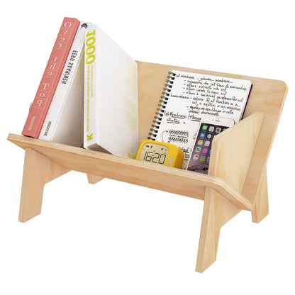 Wooden Tabletop Bookshelf Titled Desktop Bookshelf Cookbook Shelf,Small Bookcases for Magazine Books CDs,Book Rack Desk Book Organizer in Living Room/Office/Bedroom (Burlywood)