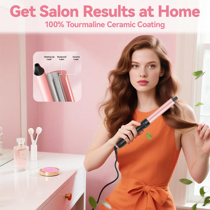 MOCEMTRY 5 in 1 Curling Wand Set (0.35"-1.25") with 3 Barrel Hair Crimper, Bubble Curling Wand and 3 Ceramic Barrels, Curling Iron 1 inch Crimper Hair Tool Waver with Two Temp Control, Gifts for Women