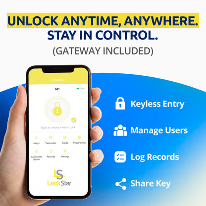LOCKSTAR® Smart Door Lock • Keyless Entry Deadbolt Door Lock • Multiple Entry Methods – APP • Fingerprint Touch ID • Keypad Code • Card FOB • Traditional Key • Smart Home Devices