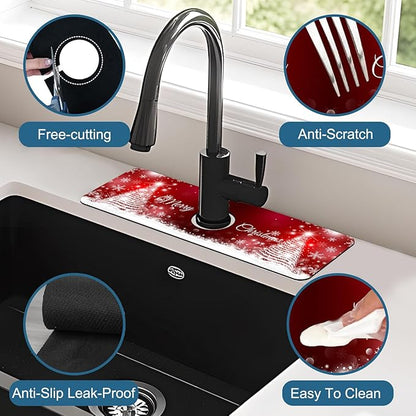 Christmas Merry Xmas Sink Faucet Absorbing Mat Santa Claus Super Absorbent Fast
