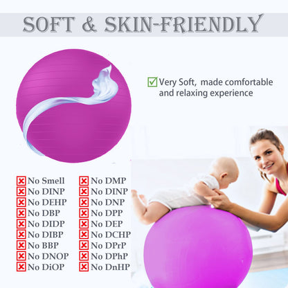 Soft Exercise Ball, Anti-Burst Yoga Ball Chair Supports 2200lbs, Stability Swiss Ball w/Pump for Pregnancy Birthing, Excersize, Workout, Fitness, Balance, Gym, Physio, Abs (Office & Home & School)