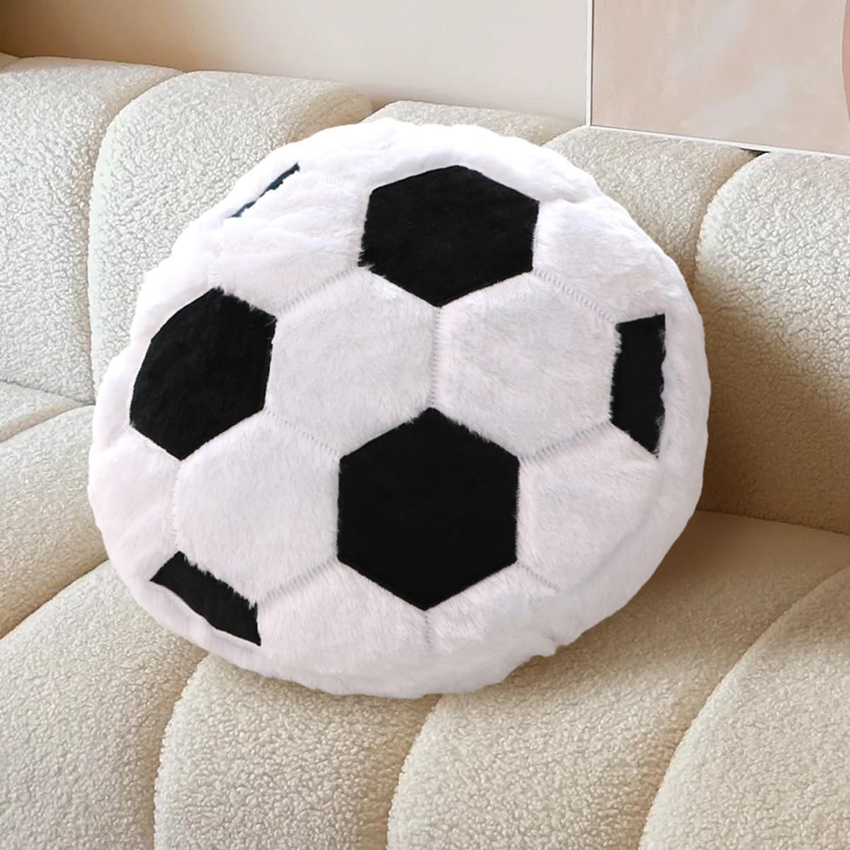 Plush Soccer Pillow, Round Ball Throw Pillow, Football Shaped Decorative Throw Pillow for Kids Room, Sofa, Bed-Soft & Fluffy Birthday Gift for Soccer Enthusiasts 15.7 Inch (40 cm)