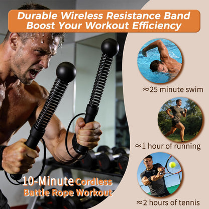 Hqyib Cordless Battle Rope, Weighted Ropeless Battle Ropes for Home Gym. Battle Ropes Suitable for Strength Training, HIIT, and Joint-Friendly Cardio Exercises, Fitness Levels.（Black）