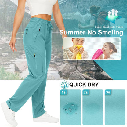 Toomett Women's Hiking Pants Quick Dry UPF 50 Travel Golf Pants Lightweight Camping Work Cargo Pants Zipper Pockets,6608,Lake Green,L