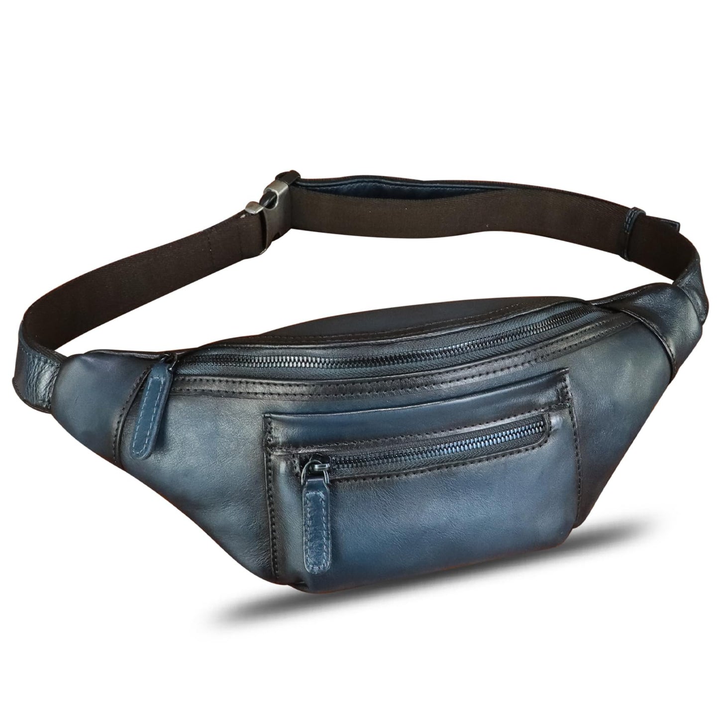 Genuine Leather Fanny Pack for Men and Women Vintage Handmade Leather Waist Bag Sling Backpack Hip Purse Crossbody Bag (Blue)