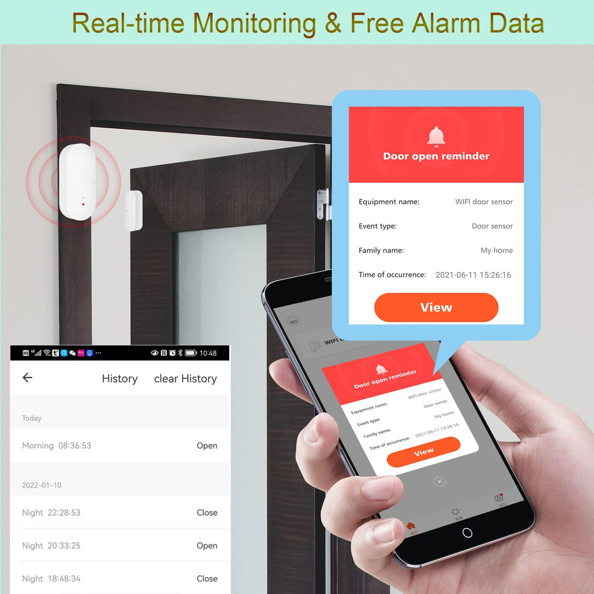 WiFi Door Window Sensor: Smart Contact Sensor with App Alerts, Door Open Detector Compatible with Alexa Google Assistant, Entry Detector Sensor for Home Security and Home Automation (4-Pack)