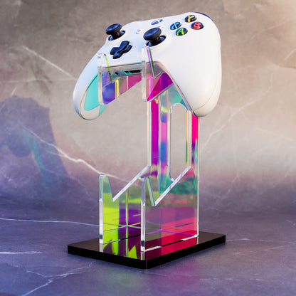 NiHome Iridescent Acrylic 2-Tier Universal Game Controller Headset Holder Stand for PS5 Xbox ONE Switch Colorful Controller Stand Gaming Accessories Anti-Slip Stable Acrylic Clear Headphone Holder