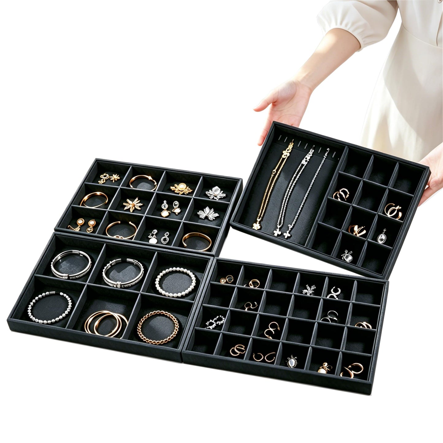 Big Vanity Organizers & Jewelry Boxes,13.78*9.45*1.18in Rose-Pattern Leather Jewelry Organizer with Velvet Lining