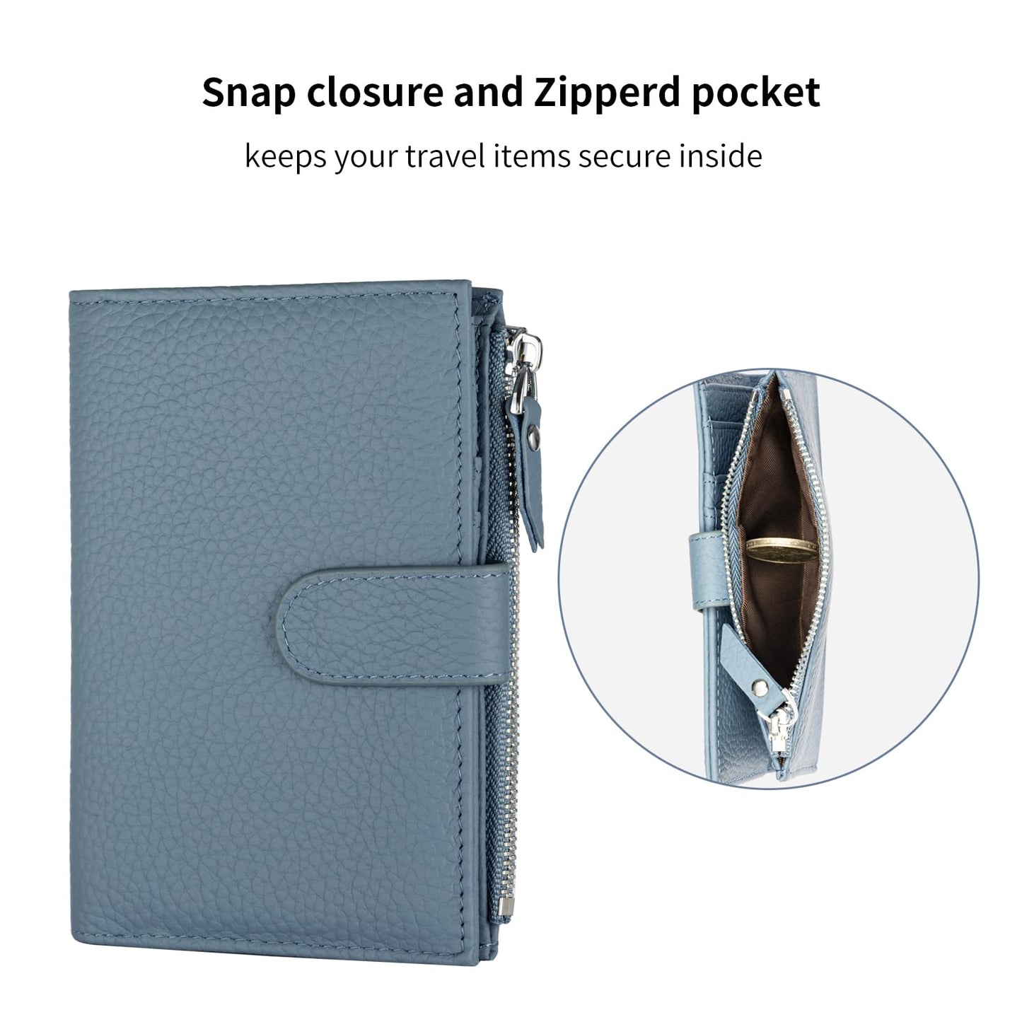 ilovever Passport wallet and Card Slot Combo RFID Blocking Slim Leather Travel Passport Wallet for Men and Women with Zippered Coins Pocket Passport holder, Blue