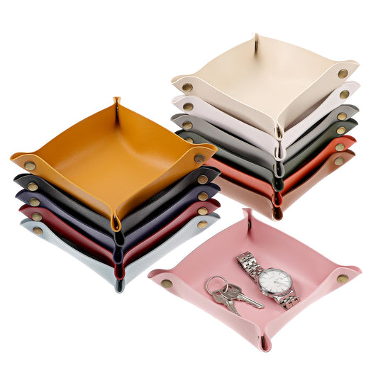 12 Pcs Leather Valet Trays, Key Tray for Women and Men, Leather Jewelry Valet, Portable Leather Tray Organizer for Entryway Desk Organizer for Phone, Keys, Wallet, Earphone, Watch, Coin- 12 Colors