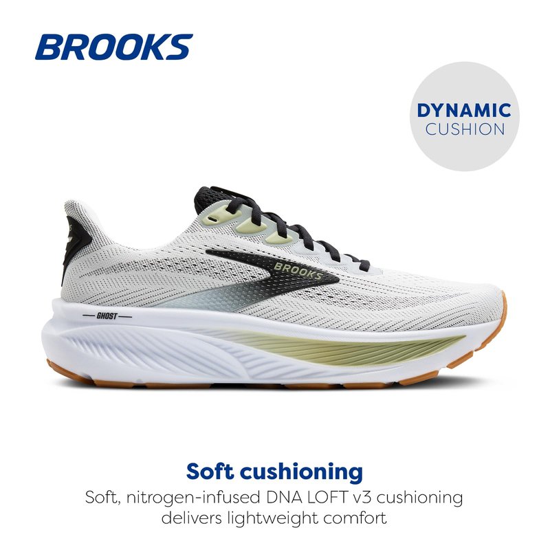 Brooks Men’s Ghost 17 Neutral Running Shoe - White/Black/Tea - 13 Medium