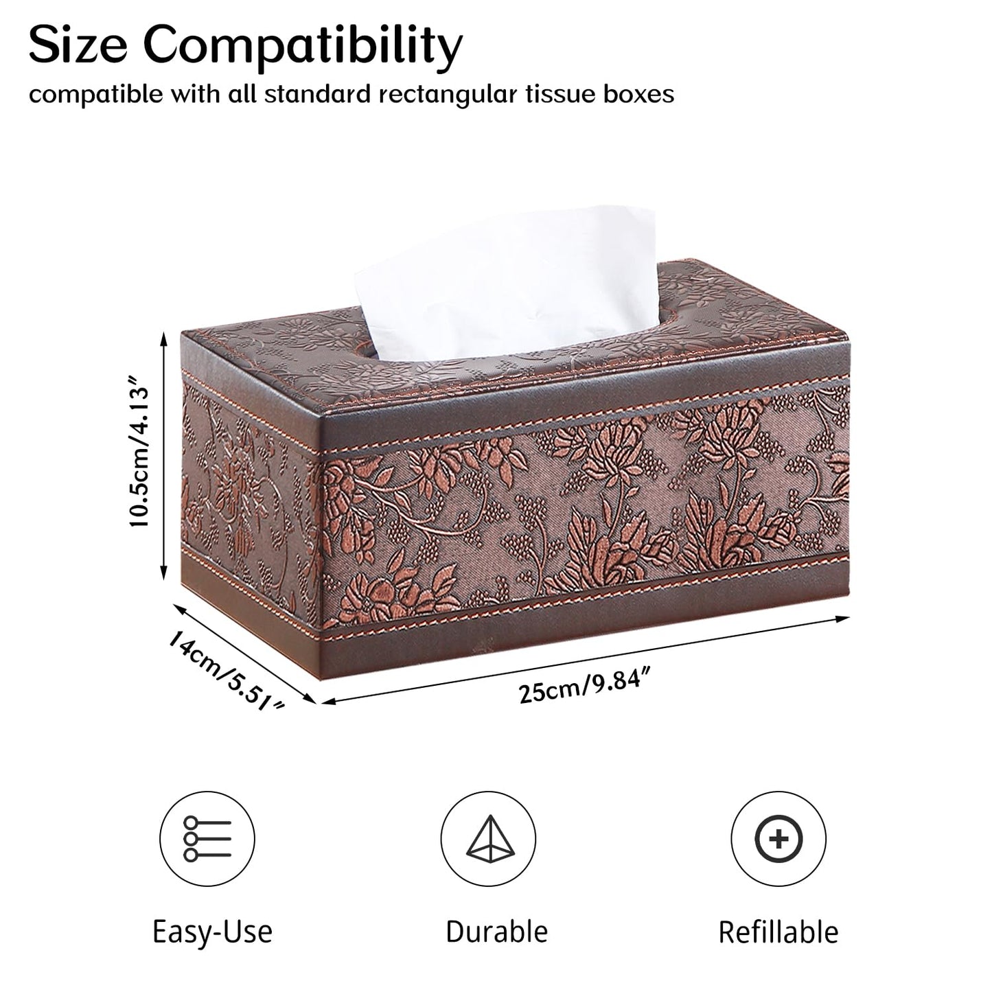 Leather Tissue Box Cover Rectangle,Tissues Box Holder Modern Rectangular Facial Paper Towels Organizer,Box Tissue Dispenser Decor Accessories for Bathroom NightStand Coffee Table Desk Home Office.