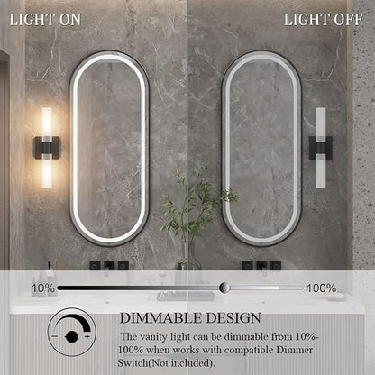 Black Wall Sconces Set of Two,15.7in Dimmable Hardwired LED Sconce Lighting Modern Indoor Vanity Sconce with Frosted Glass Shade for Bathroom Hallway(Bulbs Included)