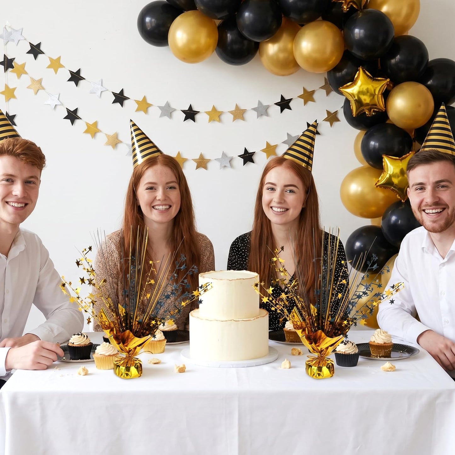 12 Pack Metallic Foil Spray Star Centerpieces for Tables, Black and Gold Party Decorations for Wedding Birthday Baby Shower Bachelorette Retirement New Years Party Table Decorations