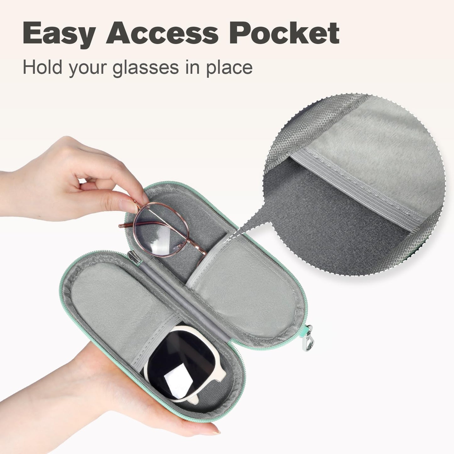 Huvon Double Eyeglasses Case, Dual Glasses Sunglasses Organizer with Zipper Closure, Eyewear Storage Box for Men Women Travel (Green)