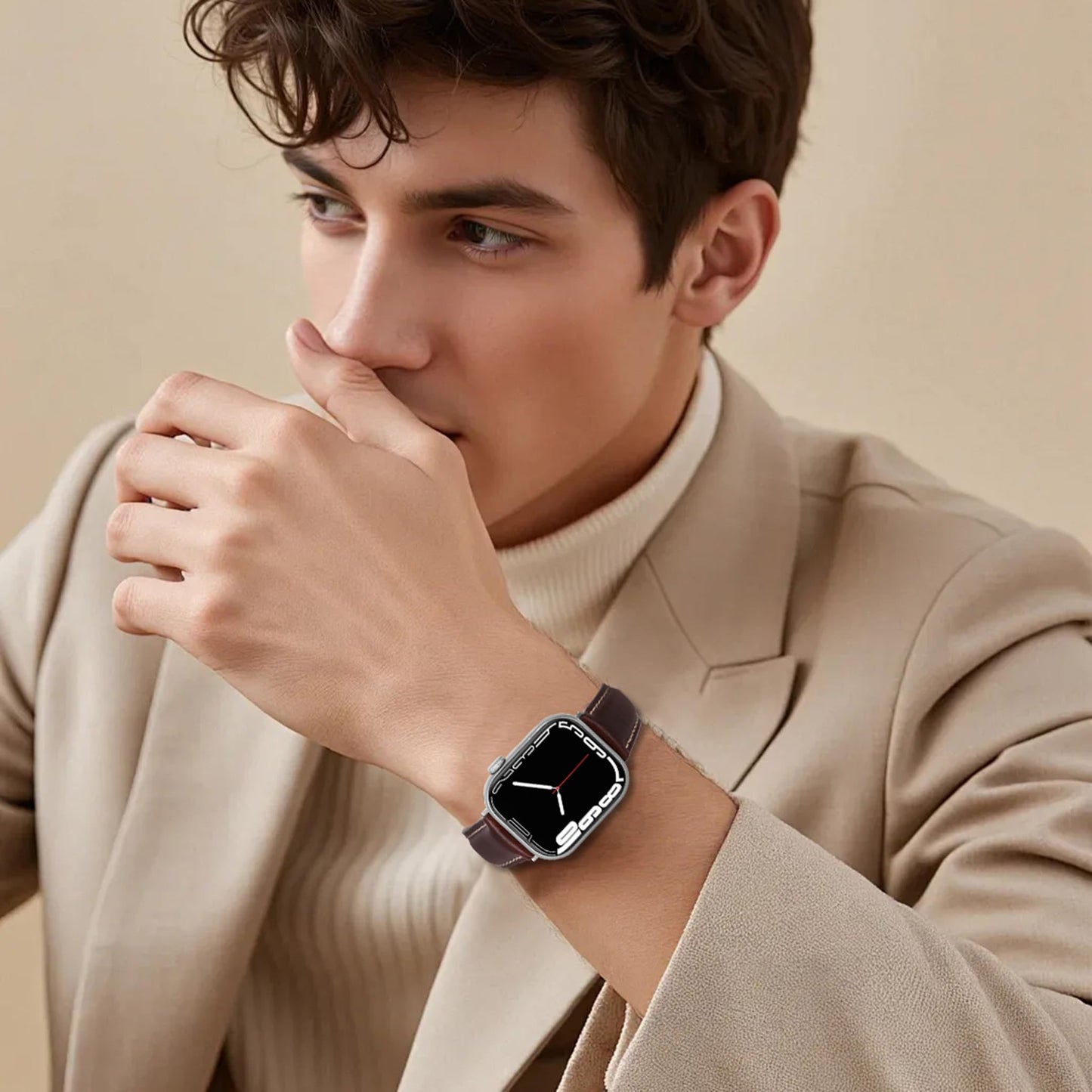 Vintage Full-Grain Genuine Leather Band Compatible with Apple Watch 42/44/45/46/49mm, Men Women Classic Business Dressy iWatch Strap for Series 11 10 9 8 7 6 5 4 Ultra SE 3 2 1, Dark Brown