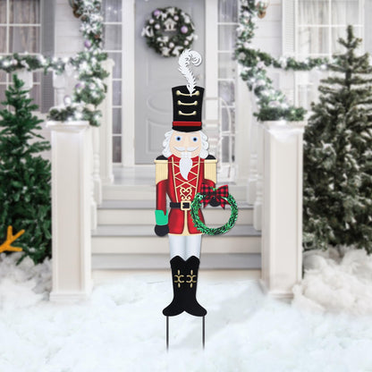 Christmas Yard Sign Decorations Outdoor Christmas Nutcracker Wreath Yard Signs with Metal Stakes for Xmas Holiday Party Lawn Sign Garden Decor Outdoor Yard Signs